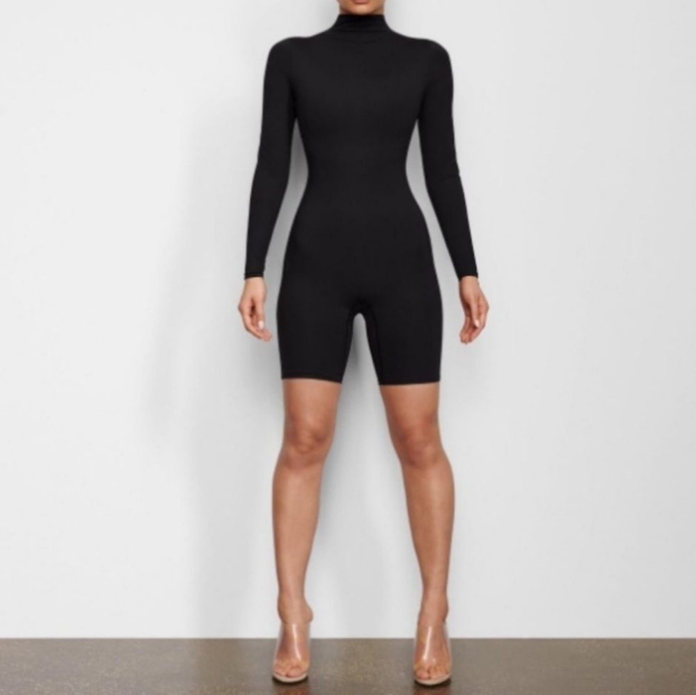 SKIMS Black All In One Long Sleeve Black Onyx Bodysuit